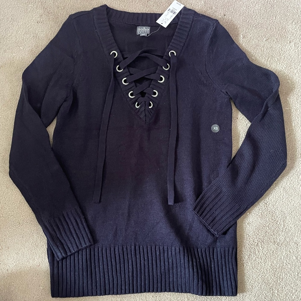 NWT New York and Company Lace Up V Neck Sweater